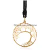 Andra smyckesuppsättningar Yoga Natural Stone Crystal Chakra Tree of Life Halsband Fashion Amethyst Clear Quartz Lapis Pendants Gemstone Neckl Dhxvg