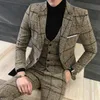 3 Piece Suits Men British Latest Coat Pant Designs Royal Suit Autumn Winter Thick Slim Fit Plaid Wedding Dress Tuxedos Mens Suit3043