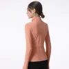 Chemises actives avec Logo Lu pour femmes, veste de sport, fermeture éclair complète, manteau de Yoga, trous pour les pouces, Slim, manches longues, haut court, gymnastique, Fitness