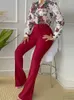 Pantaloni a due pezzi da donna Camicia abbottonata con stampa a foglie Set a vita alta Abiti da donna