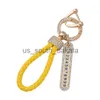 Key Rings Anti-lost Car Keychain Phone Number Card Keyring Leather Bradied Rope Auto Vehicle Diamond Key Chain Holder Accessories Gift for Husband x0914