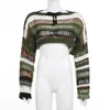 女性のセーターファッション女性Y2Kストリートウェアストライプホロークロップトップフィッシュネットショートレディースニットウェアゴスプルオーバー衣類27676