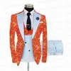 Costumes pour hommes Blazers Rouge Floral Imprimé Hommes 3 Pièces Or Marié Mariage Tuxedo Slim Fit Brillant Blazer Double Boutonnage Gilet Pant257m