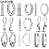 Hapour 925 Silver Women Hoop örhängen Fashion Pendientes gåva för kvinnlig tjej mousserande Pave Cz U Heart Shape Star Moon Earring