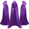 Cape d'Halloween pour adultes Cape en satin Chapeau à cravate debout Cape noire de la mort noire Châle à l'ourlet 59 pouces Vente en gros