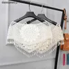 Cape femme Style TR femmes blanc creux Crochet dentelle glands tricot col large Cape châle n L230914