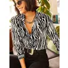 Blusas femininas moda impressão botão até camisa casual floral leopardo blusa manga longa topos solto roupas femininas 28419