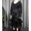 Casual Dresses Elegant Autumn Black Sequin For Women Long Sleeve Glitter Velvet Flare Ruffle Mermaid Patchwork Maxi Party Dress