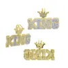 Hip Hop Iced Out Diamond King Letter Collar con colgante para hombre chapado en oro y plata con cadena de cuerda