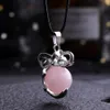 Punk Natural Stone Luck Elephant Pendant Opal Rose Quartz Crystal Necklace Tiger Eye Lapis Animal Charms for Jewelry Making Necklaces