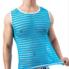 Herren-Tanktops, horizontale Streifen-Weste, atmungsaktiv, transparent, Charakter, elastisches Nylon, modisch, horizontaler Streifen, Narr249Y