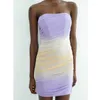 Casual Dresses YENKYE 2023 Women Lilac Draped Strapless Mesh Dress Vintage Side Zipper Sleeveless Female Party Mini Sexy