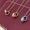 Colliers de créateurs pour femmes chaîne de mode double anneau bijoux de luxe zircon diamant acier inoxydable argent chaînes en or rose desig320C