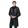 Herrläderfaux 2023 Autumn Winter Vintage Long Black Jackets Trench Male Business Classic Windproof Pu Blazers Coats Belt 230912