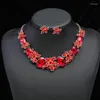 Necklace Earrings Set Exaggerated Style Women Fashion Crystal Flower Jewelry Rhinestone 2 Piece