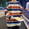 Herrtröjor tröjor 2023 Autumn New Youth Fashion Casual Lous Striped Sweater Pullover Round Neck Top Men's Vitality Trend Coat 230914