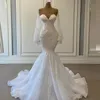 Elegante branco sereia vestidos de casamento vestidos de noiva contas rendas apliques nigeriano árabe vestido de casamento robe de mariee252o