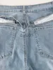 Women's Jeans LW Mid Waist Cut Out Stretchy Wash Light Blue Back Hollow-out Denim Pants Women Fashion Streetwears Sexy Zipper X0914
