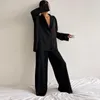 Women's Sleepwear Summer Two Pieces Pajama Set Solid Color Breathable Soft Turn-down Collar Full Sleeve Home Clothes Pyjamas