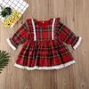 Robes de fille 1-6 ans filles de Noël robe rouge enfant en bas âge bébé enfant filles dentelle volants tutu robe de soirée plaid costumes de noël vêtements pour enfants 230914