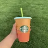 Bicchieri cambia colore da 24 OZ Bicchieri di succo di plastica con labbra e cannuccia Tazza da caffè magica Costom Starbucks che cambia colore in plastica 235j