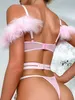 Feather Lingerie Floral Lace Fancy Underwear Bra Kit Push Up Intim Goods Light Pink Fairy Exotic Sets Luxury Outfit