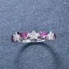 Anelli a grappolo Anello in pietra rossa con rosa di cristallo femminile carino Anello in vero argento sterling 925 con stella cuore Boho Promessa di fidanzamento per le donne