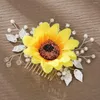 Fermagli per capelli Pettine girasole Fata Bellezza Ragazze Accessori Po Lega Foglie Fascia Fatta a mano Strass Copricapo da sposa Copricapo