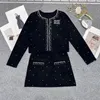 Two Piece Dress designer Sequin Knitted Coat Skirt Women Elastic Waisted Half Round Neck Long Sleeves Knitwear Lady Set V4CY