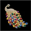 Pins Brooches Fashion Rhinestone Peacock Bird Women Beauty Animal S Party Office Brooch Gifts Drop Delivery Jewelry Dhqrx