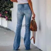 Jeans femininos mulheres largas perna jeans cintura alta estiramento magro mãe jean bell bottom roupas azul denim angustiado bootcut calças largas calças outono 2021 x0914