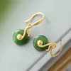 Dangle Earrings S925 Sterling Silver Gold Plated Hetian Jade Green Peace Buckle Elegant Lady Music Symbol Eardrops For Gi