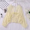 Women's Cape Ruffle Lace Up Short Sunscreen Women's Loose Chiffon Cardigan Lantern Long Sleeve with Cape and Suspender Skirt L2309