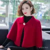 Przylądek kobiet! Qipao Cape w stylu zewnętrznym 2022NEW Koreański styl stały kolor Inverness WSZYSTKIE JESTNIE JESTNIE I Zimowe swetra z L230914