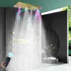 Système de douche musicale LED monté au plafond, 620x320mm, or brossé, Massage SPA, affichage de la température constante, ensemble de douche