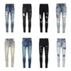 Фиолетовые джинсы, дизайнерские мужские джинсовые брюки с вышивкой, модные дырки, размер США 29-40, хип-хоп, молния, бестселлер, последняя версия