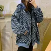 Hoodies femininos padrão zebra gótico moletom manga longa zíper feminino casaco de algodão harajuku streetwear fino e oversized topos