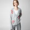 23SS Zadig Voltaireデザイナーセーターコートファッションパーカールーズクラシック汎用文字刺繍ジッパーウールニットカーディガンカジュアルフード付き女性セーター