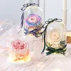 Decorative Flowers Preserved Rose In Glass Dome Artificial Eternal Flower With LED Light Valentine's Day Christmas Women Gift DIY Engraved