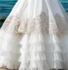 Robes de fille robe à fleurs blanc moelleux couches Tulle Champagne dentelle Applique mariage enfant première eucharistie fête d'anniversaire