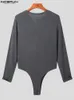 Men's Sleepwear INCERUN Men Bodysuits Solid Color V Neck Long Sleeve Button Sexy Pajamas Romper Fitness Casual Men Bodysuit Underwear 5XL 7 230914