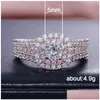 Anéis de cluster Zircon Cubic Diamond para mulheres moda jóias redondas gemstone anel de noivado banda de dedo entrega dhvif