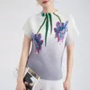 Çalışma Elbiseleri Yaz Kadın Giysileri 2 PCS Setleri Miyake Partisi Vintage Çiçek Baskı Üst T-Shirt Midi Pileli Etek Takımları Resmi Kıyafetler Q130