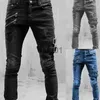 Jeans para Hombres Jeans para Hombres Pantalones De Mezclilla Largos Rasgados De Motorista Delgados para Hombres Bolsillos Flacos Correas Laterales Y Cremalleras Pantalones De Chándal Masculinos Estiramiento Destruido188P x0914 x0911