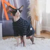 Costumes de chat Vêtements pour Sphynx T-shirt en coton rayé noir Manches longues Sous-poil d'hiver Chatons Chiens au printemps Automne Produit pour animaux de compagnie