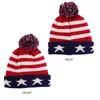 Berets Unisex British And American National Flag Knit Beanie Pom Poms Wooly Cap Ourdoor Ski Knitted Soft Thermal Hat