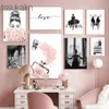 Rosa Moda Poster Bottiglia di profumo Stampe d'arte Torre di Parigi Poster su tela Ragazza Immagini a parete Nordic Wall Poster Living Room Decor L01