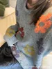 23 Early Autumn New Worn Colorful Flower Pattern Wool Mixed Knitted Sweater for Women