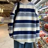 Herrtröjor tröjor 2023 Autumn New Youth Fashion Casual Lous Striped Sweater Pullover Round Neck Top Men's Vitality Trend Coat 230914