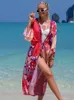 Costumi da bagno da donna 2023 Cintura con stampa bohémien Kimono Tunica Donne sexy Abito estivo da spiaggia Avvolgente Plus Size Manica lunga Costumi da bagno Bikini Copricostumi Q1414 230914